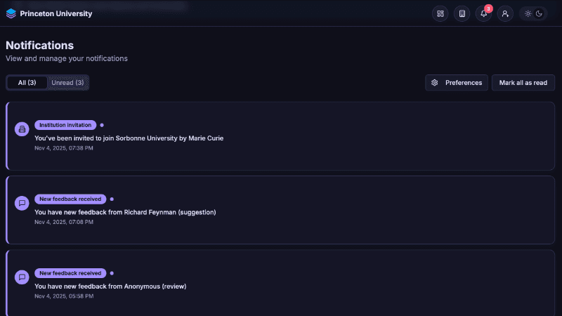 Notifications System Screenshot
